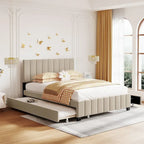 Merax Queen Size Velvet Upholstered Platform Bed with 2 Drawers and 1 Twin XL Trundle