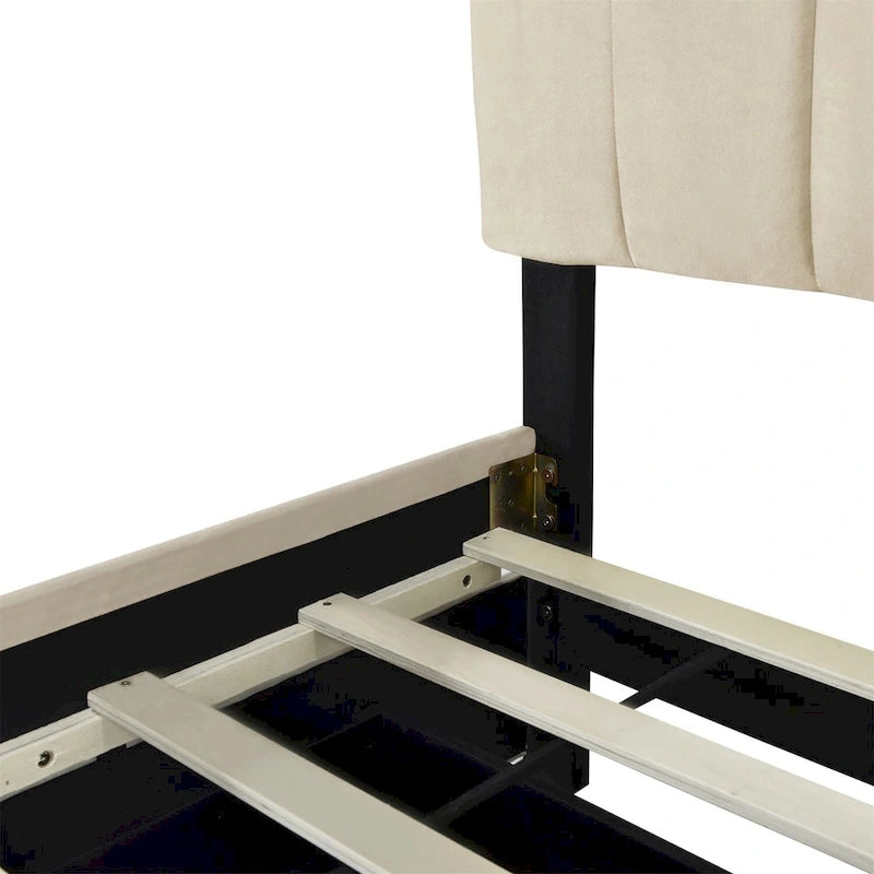 Velvet Queen Platform Bed - Tufted Headboard - 2 Drawers & Twin XL Trundle