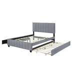 Velvet Queen Platform Bed - Tufted Headboard - 2 Drawers & Twin XL Trundle