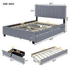 Velvet Queen Platform Bed - Tufted Headboard - 2 Drawers & Twin XL Trundle