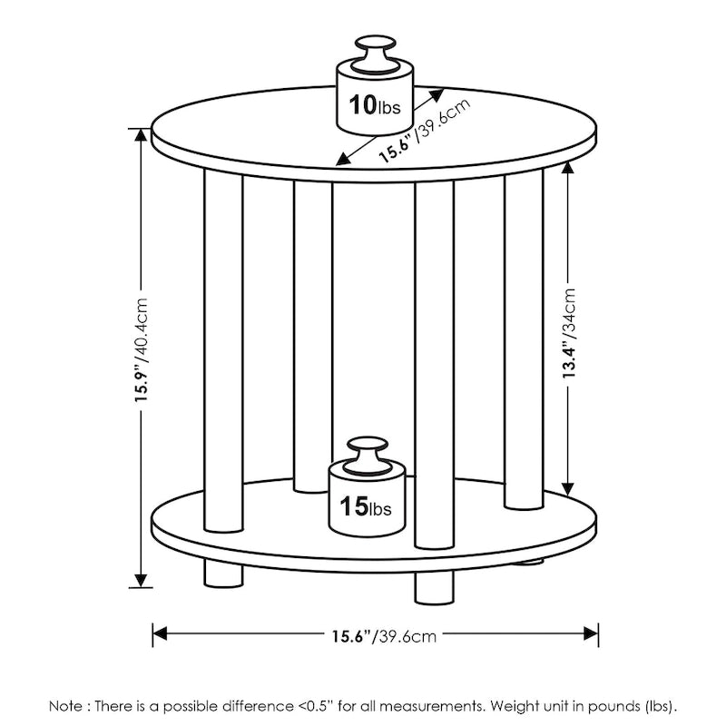 Furinno Turn-N-Tube 2-Tier Round Wooden End Table, Marble White