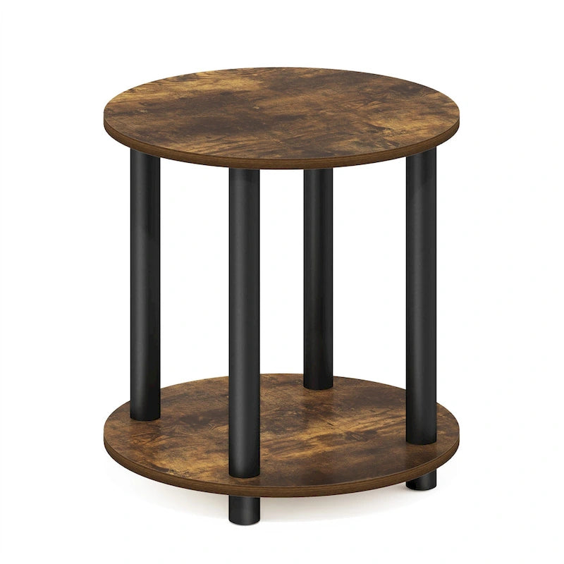 Furinno Turn-N-Tube 2-Tier Round Wooden End Table, Marble White