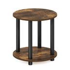 Furinno Turn-N-Tube 2-Tier Round Wooden End Table, Marble White