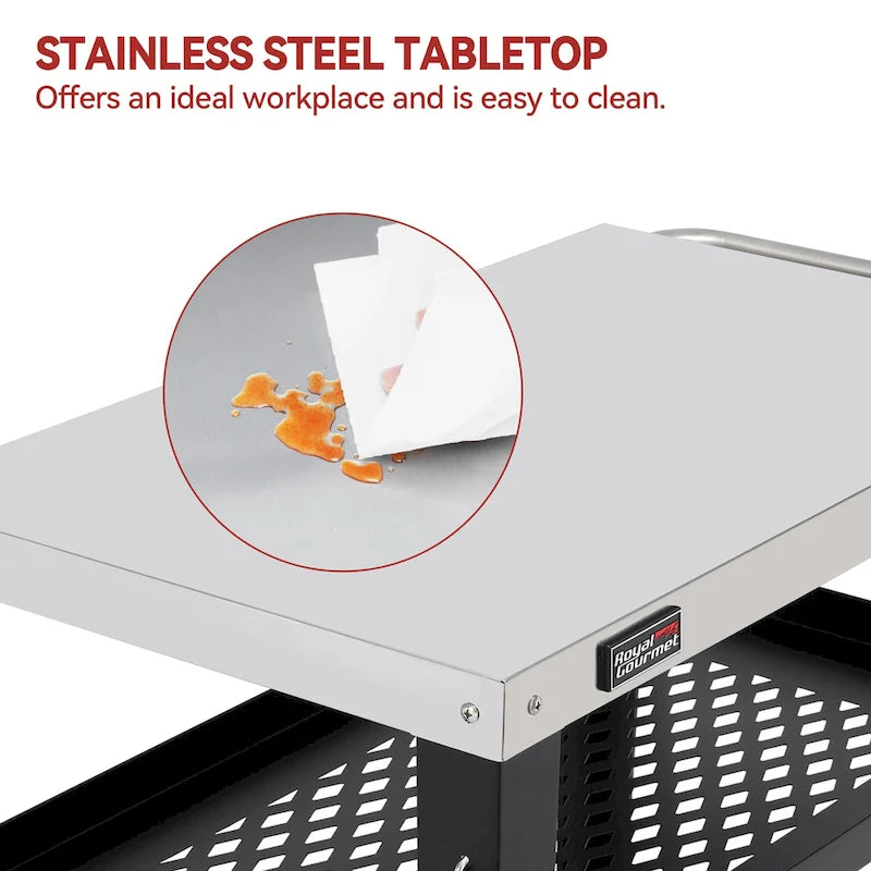 Royal Gourmet Movable 3-Shelf Grill Table with Removable Trash Bag Holder