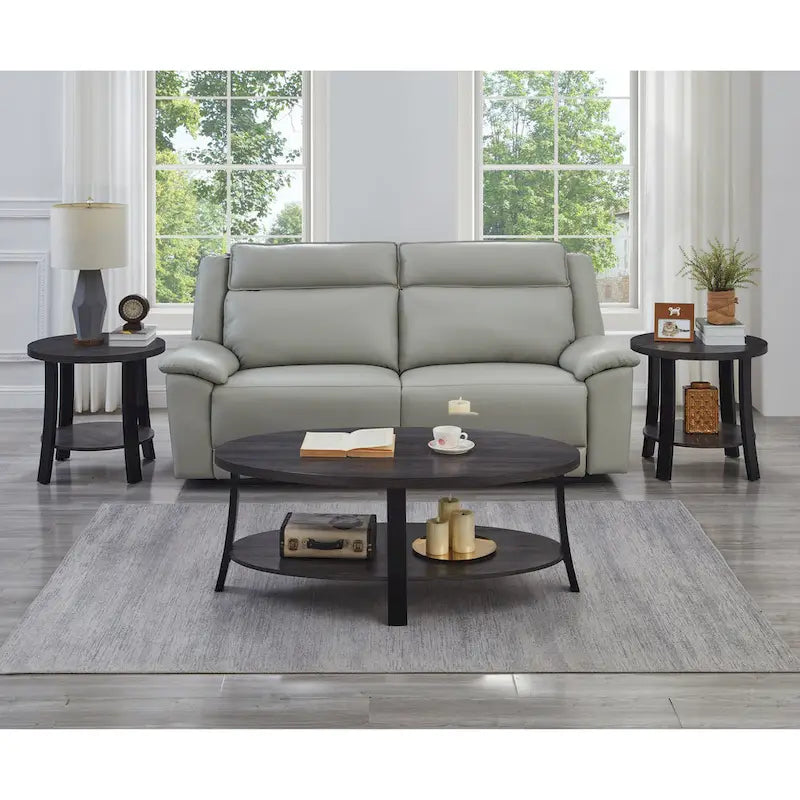 Anze Contemporary Oval Wood Shelf 3-Piece Coffee Table Set