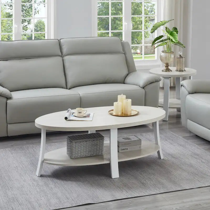 Anze Contemporary Oval Wood Shelf 3-Piece Coffee Table Set