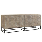 Zion 84 Mango Wood Carved 4-Door Sideboard with Iron Base