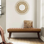 Felisa Modern Genuine Leather Tufted Bench With Solid Wood Base By HULALA HOME