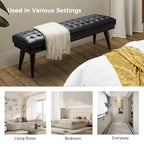 Felisa Modern Genuine Leather Tufted Bench With Solid Wood Base By HULALA HOME