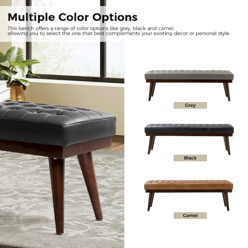Felisa Modern Genuine Leather Tufted Bench With Solid Wood Base By HULALA HOME