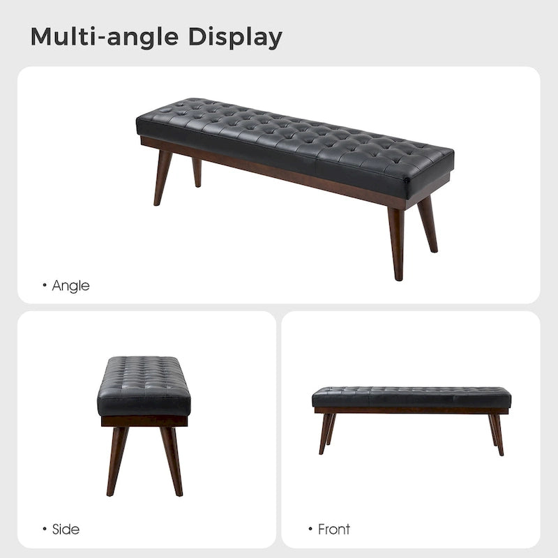 Felisa Modern Genuine Leather Tufted Bench With Solid Wood Base By HULALA HOME