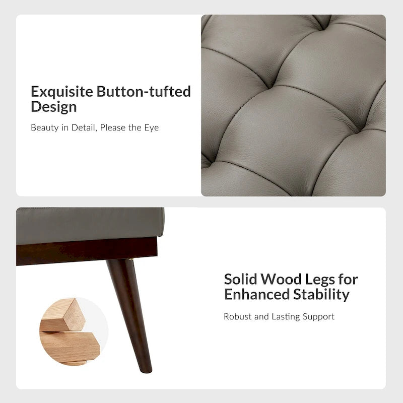 Felisa Modern Genuine Leather Tufted Bench With Solid Wood Base By HULALA HOME