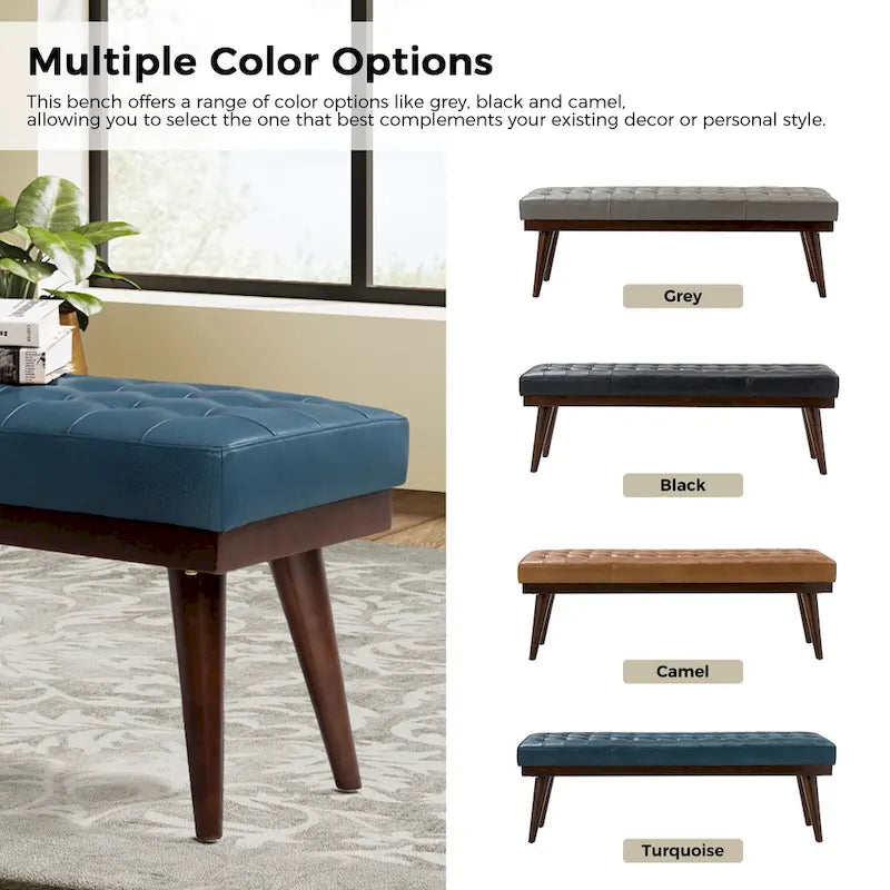 Felisa Modern Genuine Leather Tufted Bench With Solid Wood Base By HULALA HOME