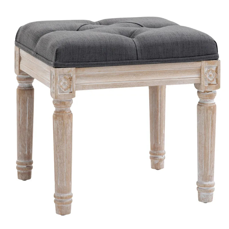 HOMCOM 15.75 Vintage Ottoman, Tufted Foot Stool with Upholstered Seat, Rustic Wood Legs for Bedroom, Living Room
