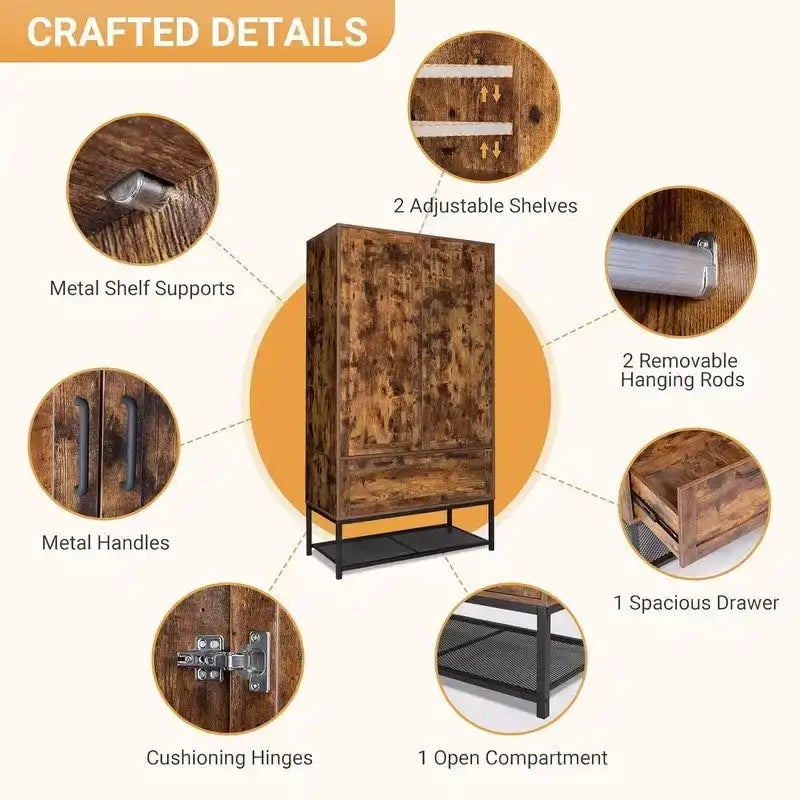 Freestanding Wardrobe Armoires Cabinet with Doors - N/A