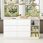 White Storage Sideboard - 63W - 6 Drawers & 2 Cabinets