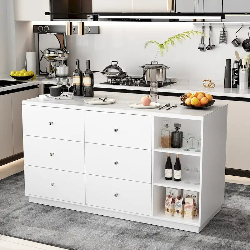 White Storage Sideboard - 63W - 6 Drawers & 2 Cabinets