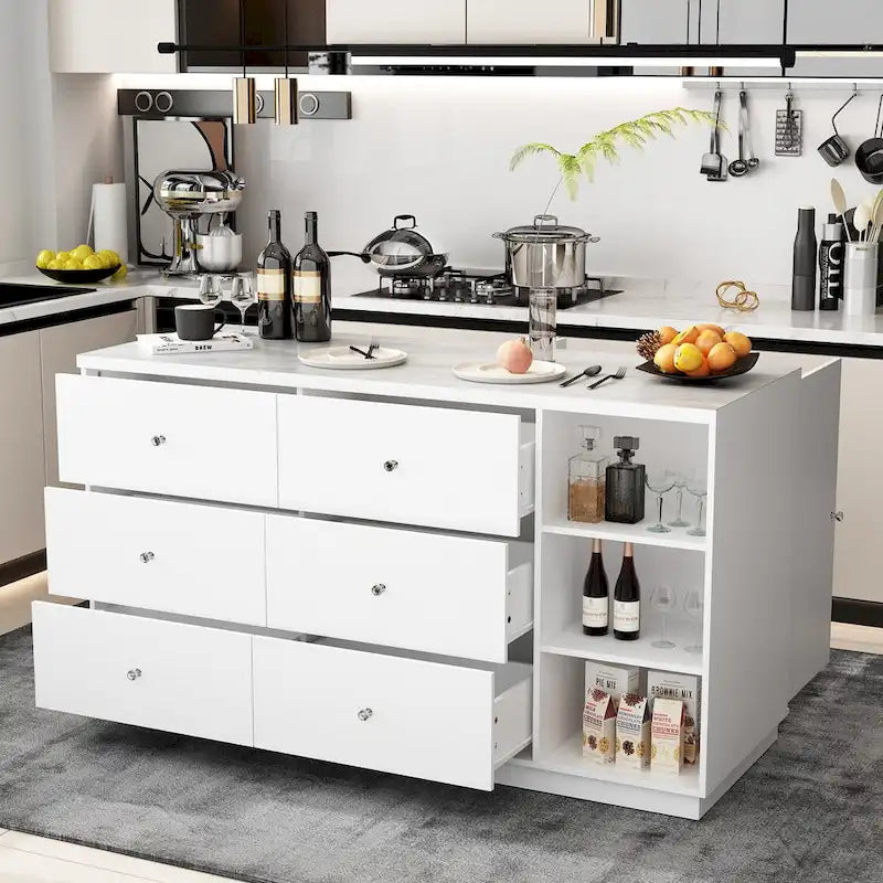 White Storage Sideboard - 63W - 6 Drawers & 2 Cabinets