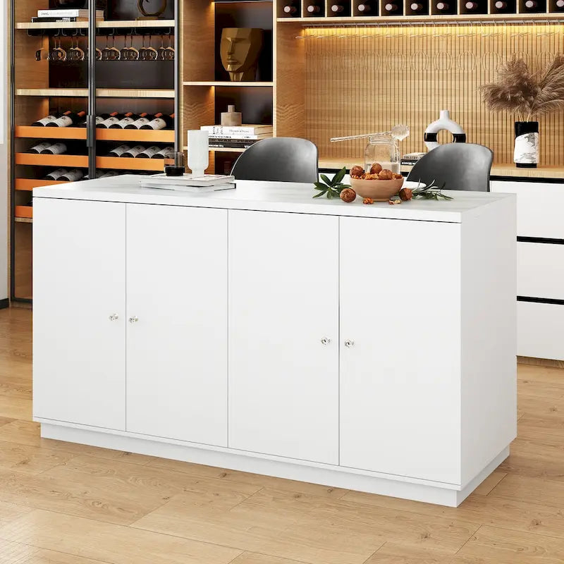 White Storage Sideboard - 63W - 6 Drawers & 2 Cabinets