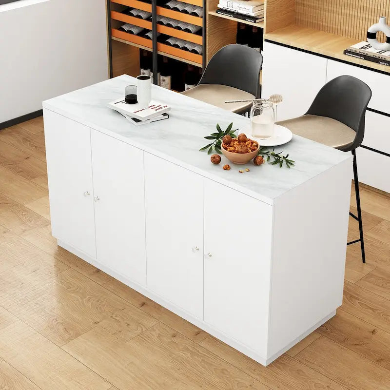 White Storage Sideboard - 63W - 6 Drawers & 2 Cabinets
