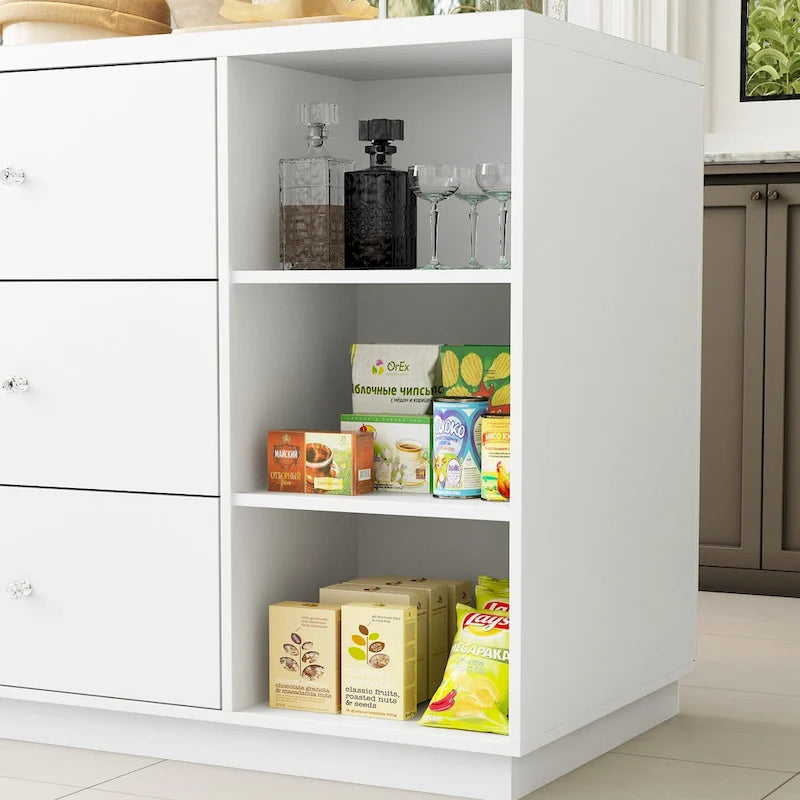 White Storage Sideboard - 63W - 6 Drawers & 2 Cabinets