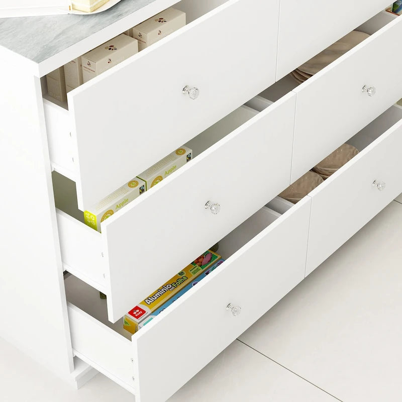 White Storage Sideboard - 63W - 6 Drawers & 2 Cabinets