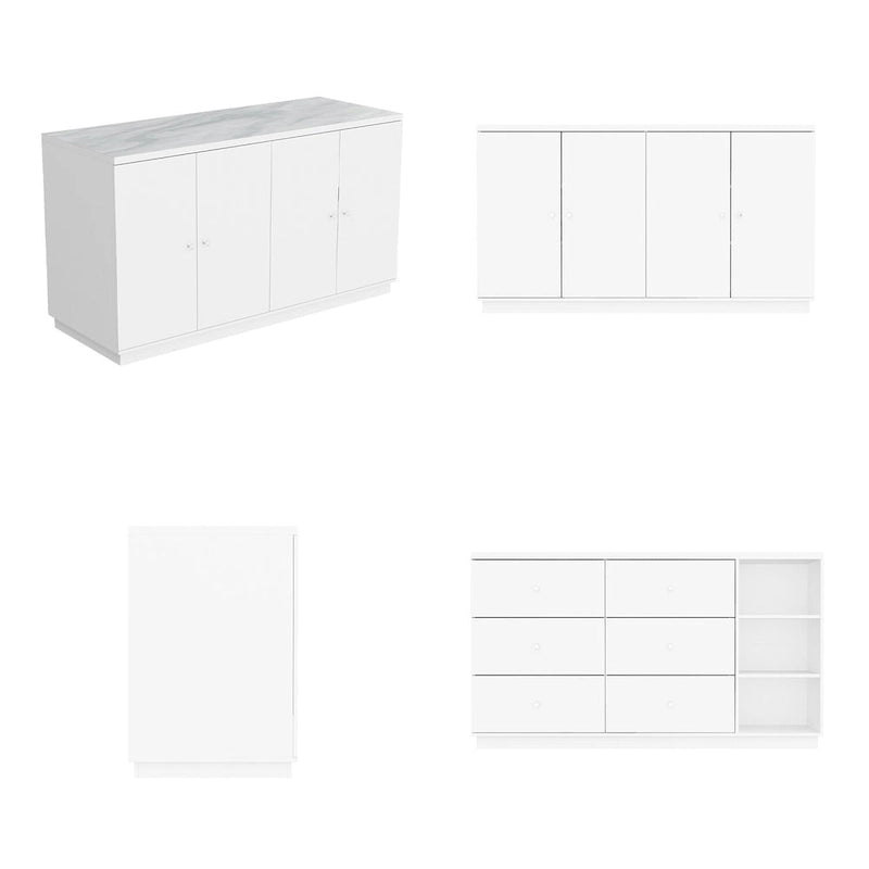 White Storage Sideboard - 63W - 6 Drawers & 2 Cabinets