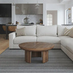 35 Inch Coffee Table, Handcrafted Round Mango Wood Top, Modern Curved Tripod Legs, Walnut Brown