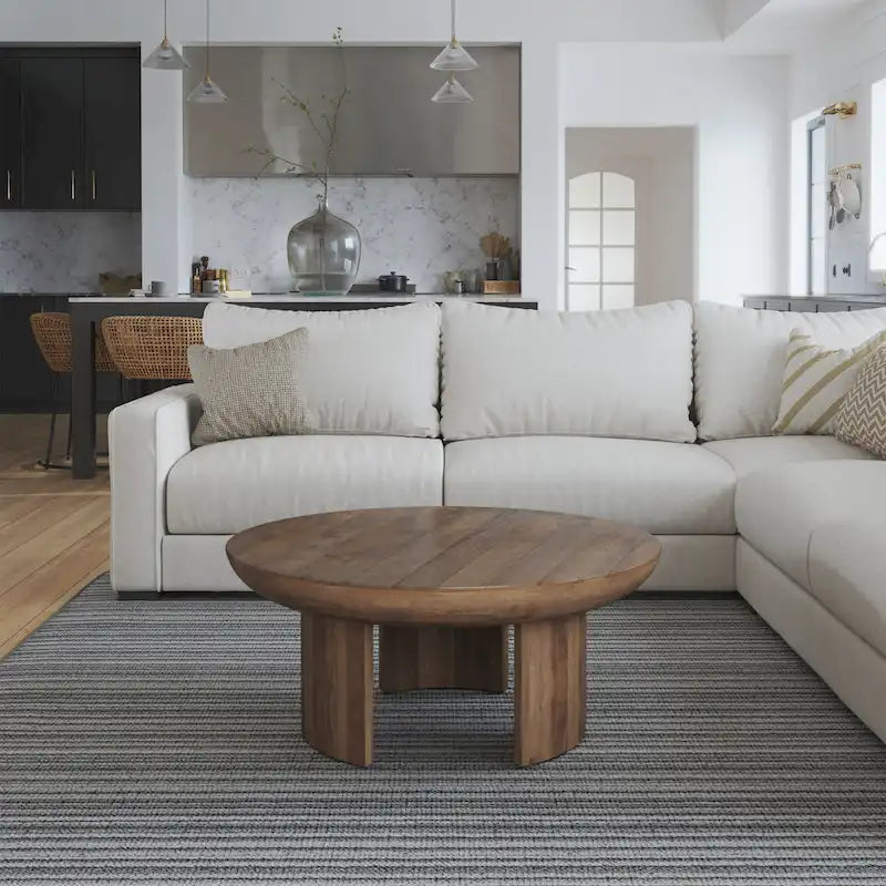 35 Inch Coffee Table, Handcrafted Round Mango Wood Top, Modern Curved Tripod Legs, Walnut Brown