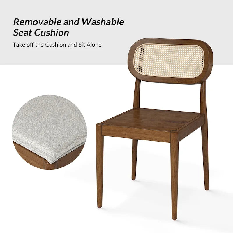 Konstantin Modern Solid Wood Dining Chair with Ratten Back and Removable Cushion Set of 2 by HULALA HOME