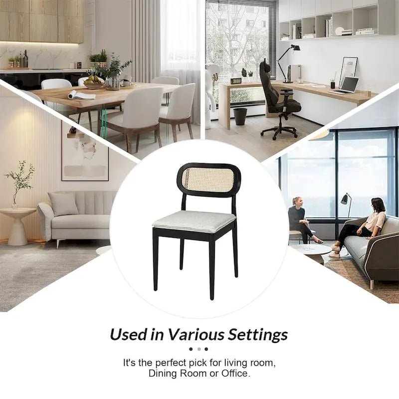 Konstantin Modern Solid Wood Dining Chair with Ratten Back and Removable Cushion Set of 2 by HULALA HOME