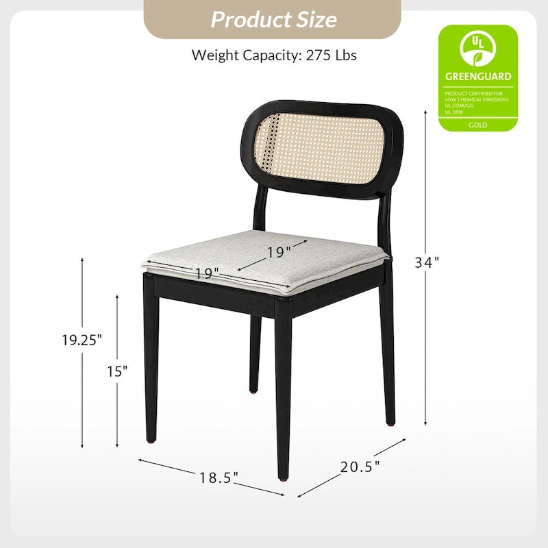 Konstantin Modern Solid Wood Dining Chair with Ratten Back and Removable Cushion Set of 2 by HULALA HOME
