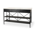 Amika White Solid Marble Top with Black Metal Base Kitchen Island