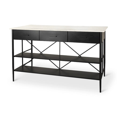 Amika White Solid Marble Top with Black Metal Base Kitchen Island