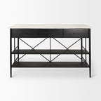 Amika White Solid Marble Top with Black Metal Base Kitchen Island
