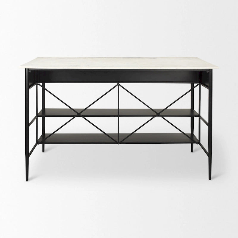 Amika White Solid Marble Top with Black Metal Base Kitchen Island