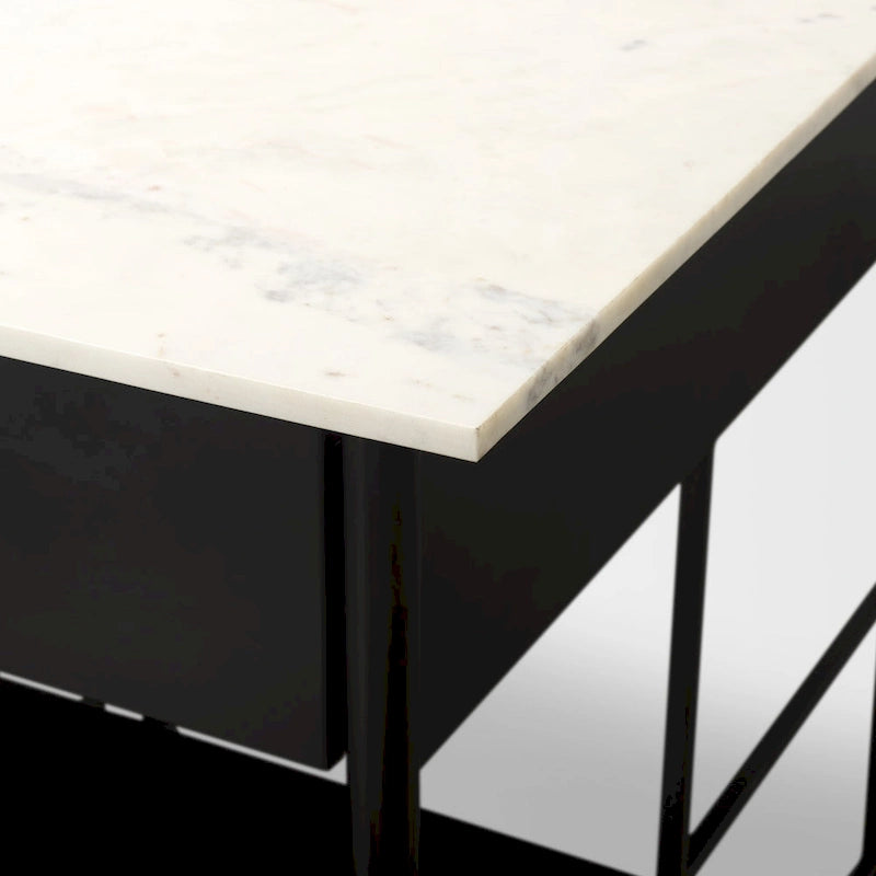 Amika White Solid Marble Top with Black Metal Base Kitchen Island