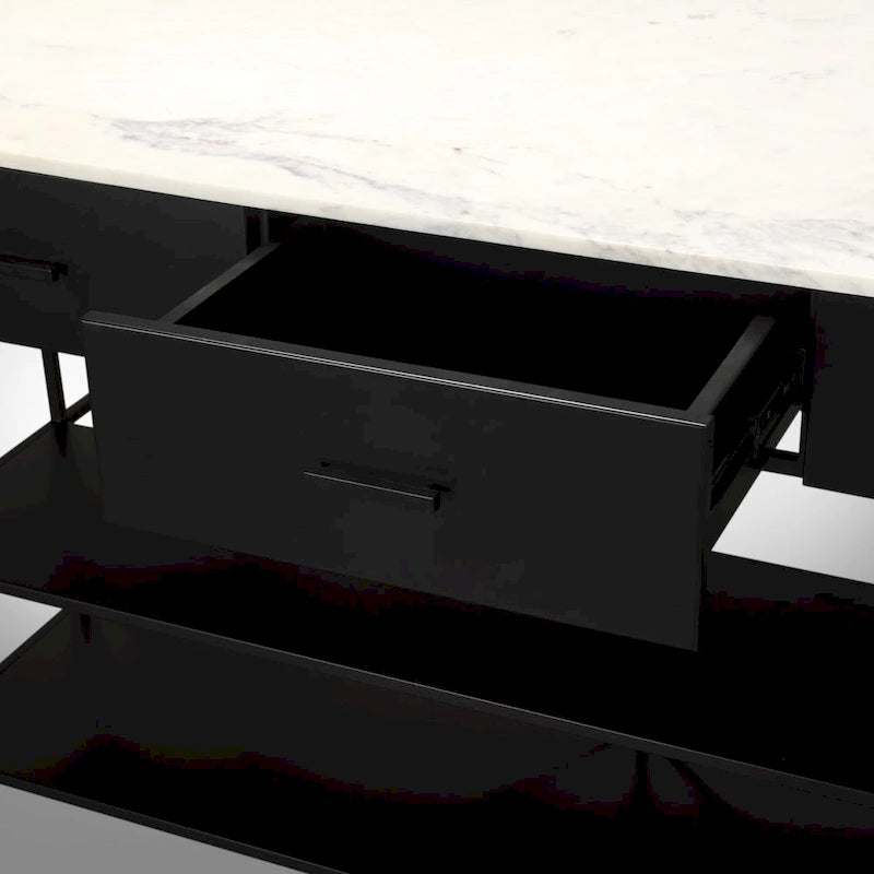 Amika White Solid Marble Top with Black Metal Base Kitchen Island
