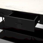 Amika White Solid Marble Top with Black Metal Base Kitchen Island