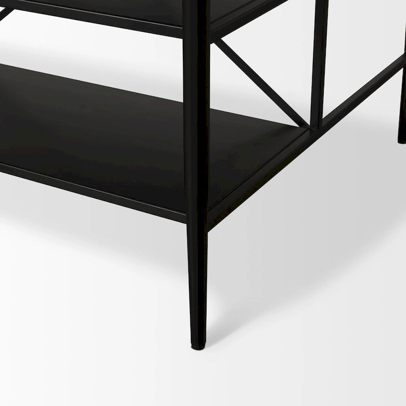 Amika White Solid Marble Top with Black Metal Base Kitchen Island