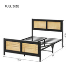 Black Bed Frame with Rattan Headboard and Footboard