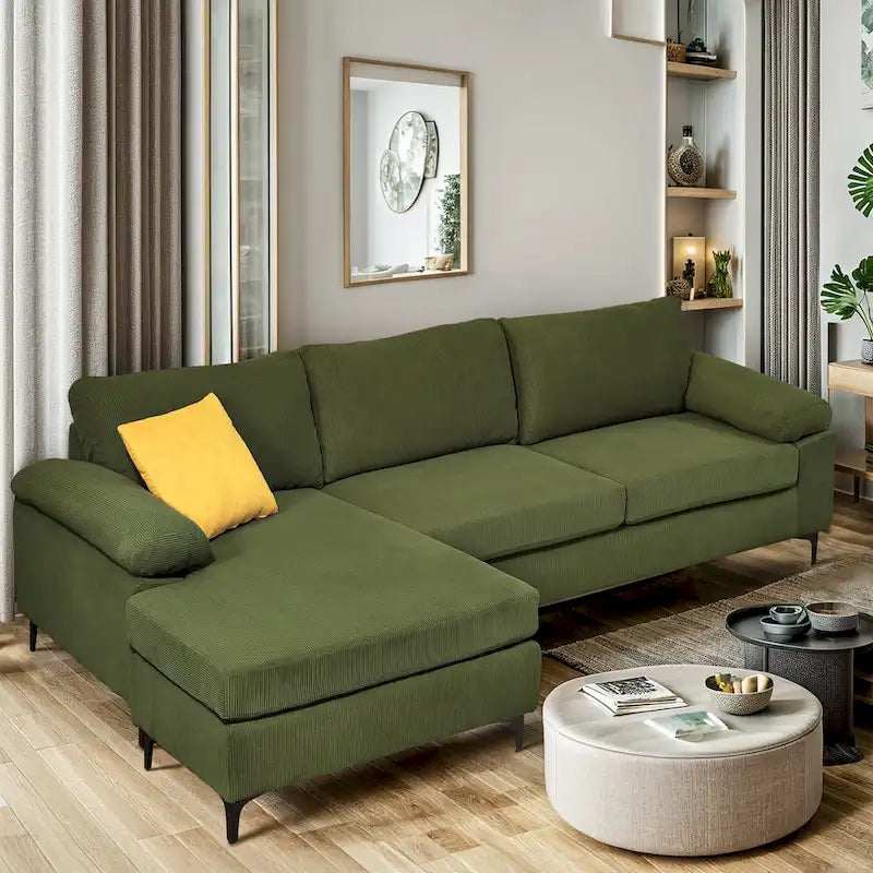  Modern Polyester Convertible Chaise Sofa with Metal Legs for Living Room
