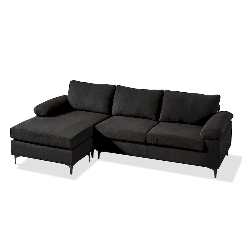 HOOOWOOO Modern Polyester Convertible Chaise Sofa with Metal Legs for Living Room