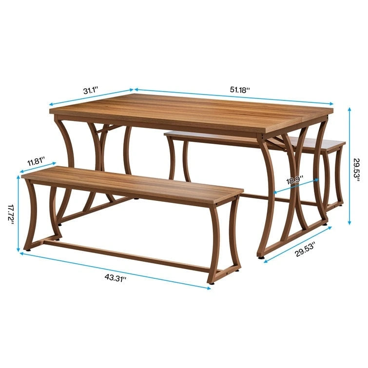 51 Farmhouse Brown Dining Table and Bench Set