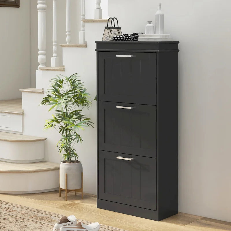 Shoe Cabinet for Entryway, Narrow Shoe Rack Storage Organizer with 3 Flip Drawers and Adjustable Shelves