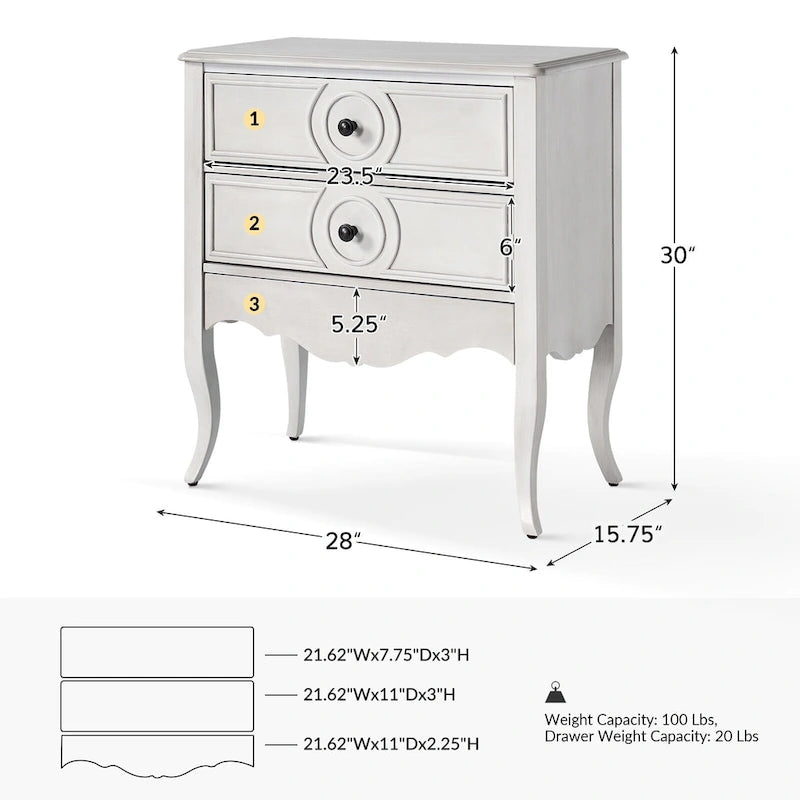 Sidney Traditional 3-Drawer Nightstand with Built-In Outlets and USB by HULALA HOME