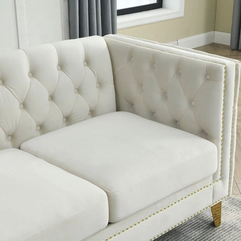 82.2-Inch Velvet Corner Sofa, L-Shaped Sectional Couch, 5-Seater Corner Sofas with 3 Cushions for Living Room, Bedroom, Apartmen