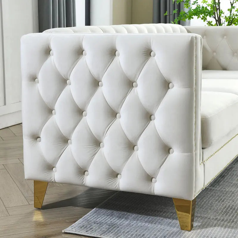 82.2-Inch Velvet Corner Sofa, L-Shaped Sectional Couch, 5-Seater Corner Sofas with 3 Cushions for Living Room, Bedroom, Apartmen