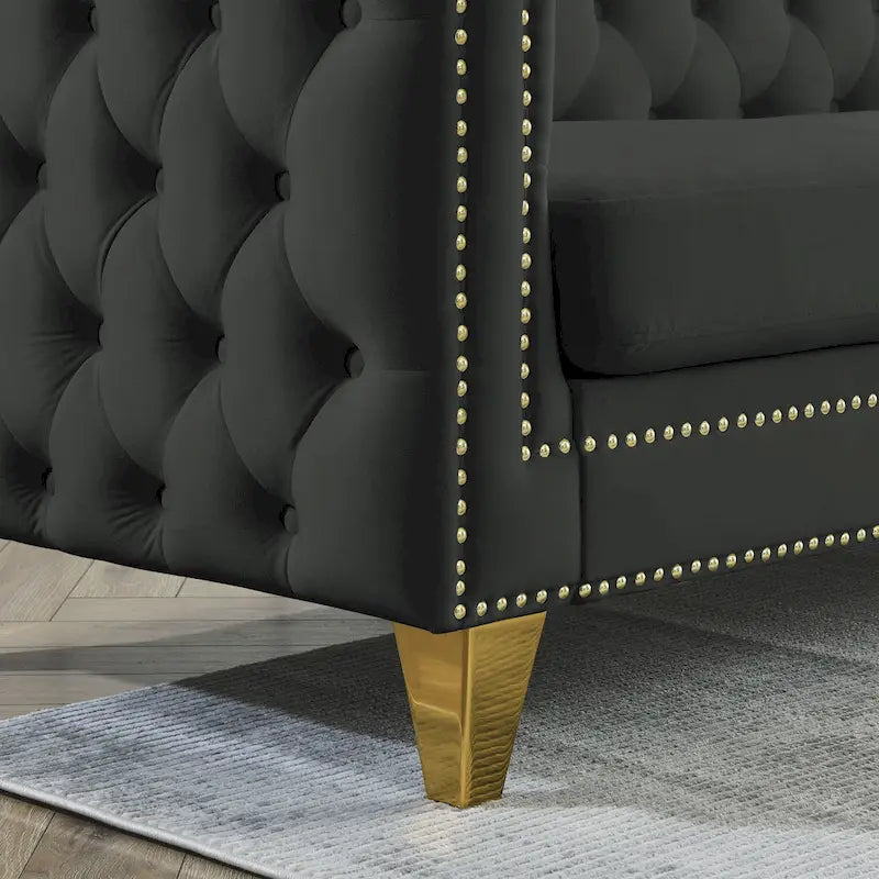 82.2-Inch Velvet Corner Sofa, L-Shaped Sectional Couch, 5-Seater Corner Sofas with 3 Cushions for Living Room, Bedroom, Apartmen