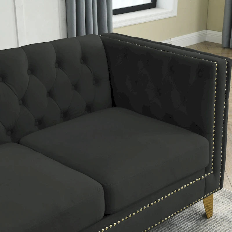 82.2-Inch Velvet Corner Sofa, L-Shaped Sectional Couch, 5-Seater Corner Sofas with 3 Cushions for Living Room, Bedroom, Apartmen